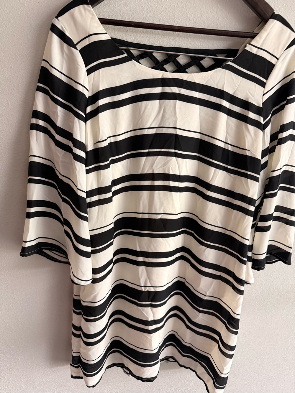 As U Wish Black & White Striped Scoop Neck Tunic with Lattice Back
